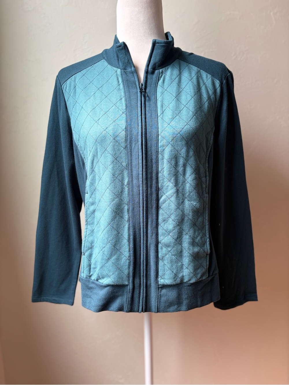 NWT Coldwater Creek Quilted Zip Up Jacket Teal Petite PM 10 12